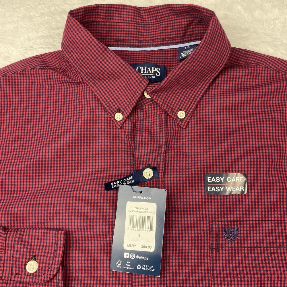 CHAPS Mens Casual Shirt Large Park Avenue Red Easy Care New w/Tags!